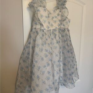 Floral Blue and White Kids Dress